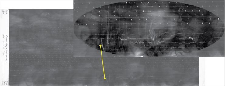 Seismograph of an earthquake on Mauna Loa with detail